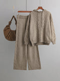 Momentlover Urban Loose Solid Color Hooded High-Low Sweater Tops & Wide Leg Pants Two Pieces Set