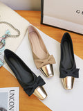 Momentlover Square-Toe Split-Joint Shallow Cut Contrast Color Bowknot Flats