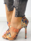 Momentlover Printed Open Toe Pumps Sandals