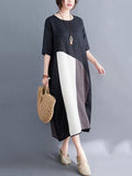 Momentlover Artistic Retro Split-Joint Cropped Dress