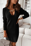Momentlover Fashion Street Solid Split Joint V Neck Lantern Dress Dresses(7 colors) YR6244