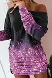 Momentlover Sexy Print Patchwork Draw String Fold O Neck One Step Skirt Dresses(6 Colors) YR6241