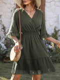 Momentlover Original Half Sleeves Loose Polka-Dot Falbala Solid Color V-Neck Mini Dresses