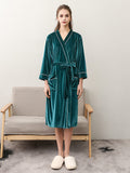 Momentlover Comfortable Solid Bandage V-Neck Pajama Robe