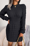 Momentlover Fashion Casual Solid Patchwork O Neck Long Sleeve Dresses YR6246
