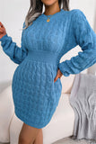 Momentlover Fashion Casual Solid Patchwork O Neck Long Sleeve Dresses YR6246