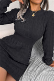 Momentlover Fashion Casual Solid Patchwork O Neck Long Sleeve Dresses YR6246