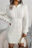 Momentlover Fashion Casual Solid Patchwork O Neck Long Sleeve Dresses YR6246