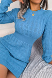 Momentlover Fashion Casual Solid Patchwork O Neck Long Sleeve Dresses YR6246