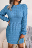 Momentlover Fashion Casual Solid Patchwork O Neck Long Sleeve Dresses YR6246
