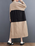 Momentlover Original Creation Long Sleeves Loose Buttoned Contrast Color Stand Collar Midi Dresses