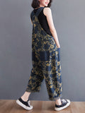 Momentlover Denim Floral Printed Oversize Overalls
