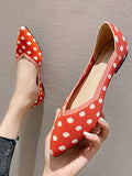 Momentlover V-Cut Polka-Dot Pointed-Toe Contrast Color Low Heels Flat Shoes