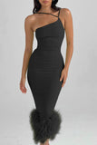 Momentlover Sexy Casual Solid Patchwork Halter One Step Skirt Dresses RH9517