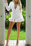 Momentlover Elegant Solid Fold V Neck Suit Dress Dresses GJ6619