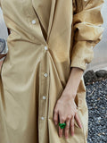 Momentlover Solid Color Asymmetric Loose Long Sleeves Lapel Shirt Dress