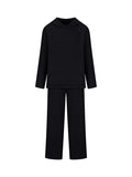 Momentlover Loose Solid Color Hooded Long Sleeves Round-Neck Sweater Top + Drawstring Pants Bottom Two Pieces Set