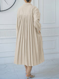 Momentlover Split-side Buttoned Three-quarter Sleeves Loose Lapel Shirt Dress Midi Dresses