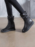Momentlover Leisure Fashion Solid Leather Martin Boots
