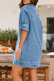 Momentlover Casual Simplicity Solid Pocket V Neck Short Sleeve Loose Denim Dresses YE9979