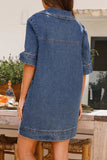 Momentlover Casual Simplicity Solid Pocket V Neck Short Sleeve Loose Denim Dresses YE9979