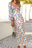 Momentlover Sweet Elegant Print Polka Dot Contrast V Neck Printed Dress Dresses RH9529