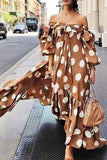 Momentlover Street Elegant Polka Dot Printing Off the Shoulder Printed Dress Dresses RH9526