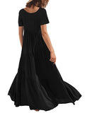 Momentlover Casual Short Sleeves Loose Solid Color Round-Neck Maxi Dresses