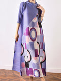 Momentlover Fashion Loose Geometric Printed Pleated Midi Dress