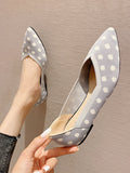 Momentlover V-Cut Polka-Dot Pointed-Toe Contrast Color Low Heels Flat Shoes