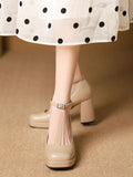 Momentlover Square-Toe Shallow Cut Lace-Up Pumps Mary Janes