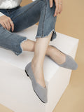 Momentlover V-Cut Square-Toe Split-Joint Solid Color Flat Shoes