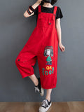 Momentlover Original Cartoon Printed Puff Denim Overalls