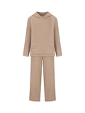 Momentlover Loose Solid Color Hooded Long Sleeves Round-Neck Sweater Top + Drawstring Pants Bottom Two Pieces Set
