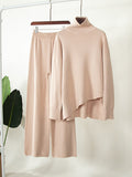 Momentlover Casual Solid Color Irregularity High-Neck Sweater& Wide Leg Pants Suits