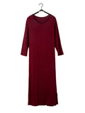 Momentlover Simple Modal Solid Color Round-Neck Long Sleeves Midi Dress