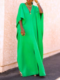 Momentlover Batwing Sleeves Loose Solid Color Split-Side V-Neck Maxi Dresses