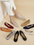 Momentlover V-Cut Square-Toe Split-Joint Solid Color Flat Shoes