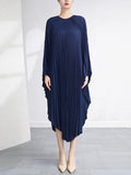 Momentlover Batwing Sleeves Loose Pleated Solid Color Maxi Dresses