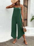 Momentlover Solid Color Wide Leg Sleeveless Spaghetti-Neck Jumpsuits