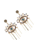 Momentlover Tasseled Rhine Stones Eye Shape Drop Earrings