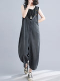 Momentlover Buttoned Loose Cropped Denim Overalls