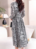 Momentlover Tied Waist Flower Print Elasticity Plus Size Loose V-neck Midi Dresses