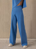 Momentlover Casual Solid Color Irregularity High-Neck Sweater& Wide Leg Pants Suits