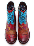 Momentlover Bohemia Vintage Embossing Bandage Mid Boots