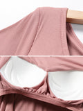 Momentlover V-Neck Solid Color Long Sleeve&Pants Pajamas Sets