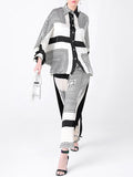 Momentlover Pleated Geometric Wide Leg Ninth Pants Lapel Two Pieces Set