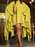 Momentlover Urban A-Line Loose Falbala Solid Color Stand Collar Midi Dresses