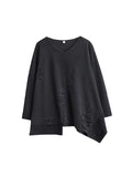Momentlover Solid Color Long Sleeves Asymmetric Split-Joint V-Neck T-Shirts Top + Harem Pants Elasticity Pants Bottom Two Pieces Set