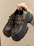 Momentlover Split-Joint Round-Toe Belt Buckle Platform Shoes Mary Janes